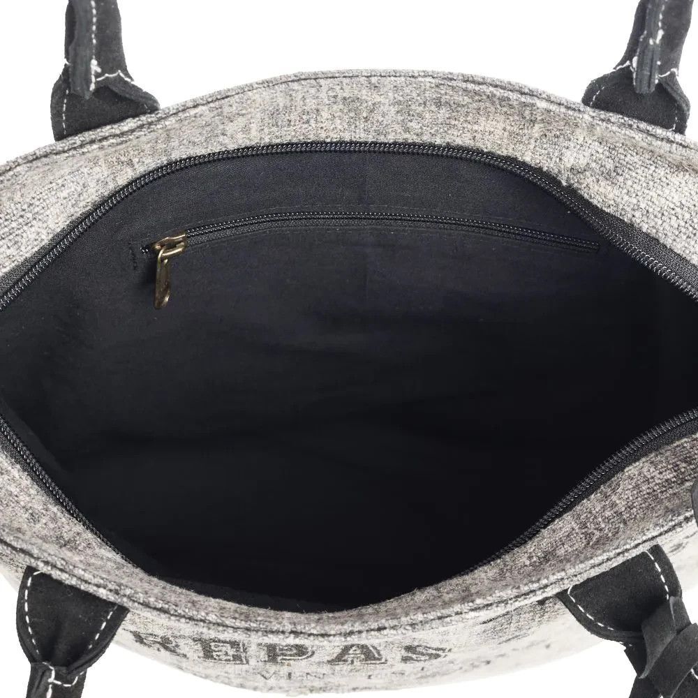 Myra Bag Handmade Cloudstar Tote Bag Upcycled Canvas & Cowhide Leather - Picture 5 of 13